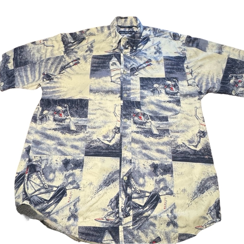 Men's Nautica short sleeve cotton button front shirt summer sports M